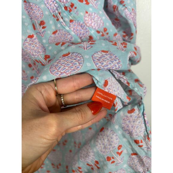 Oliphant Block Print 3/4 Sleeve Top Blue Sz Large - Picture 6 of 7